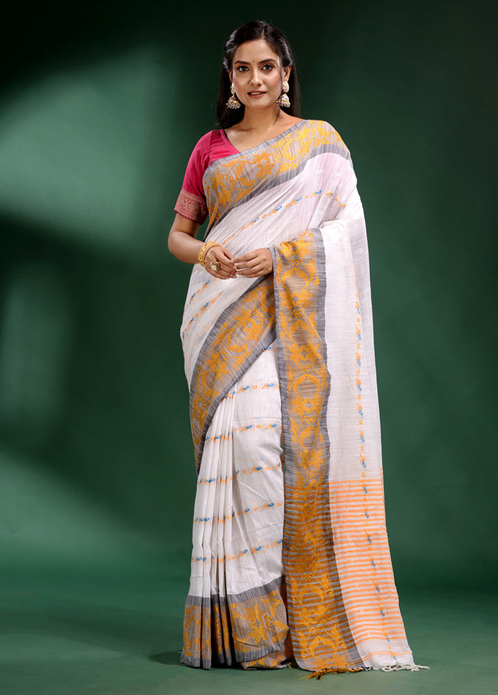 White Cotton Saree With Blouse Piece - Indian Silk House Agencies