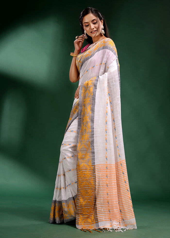 White Cotton Saree With Blouse Piece - Indian Silk House Agencies