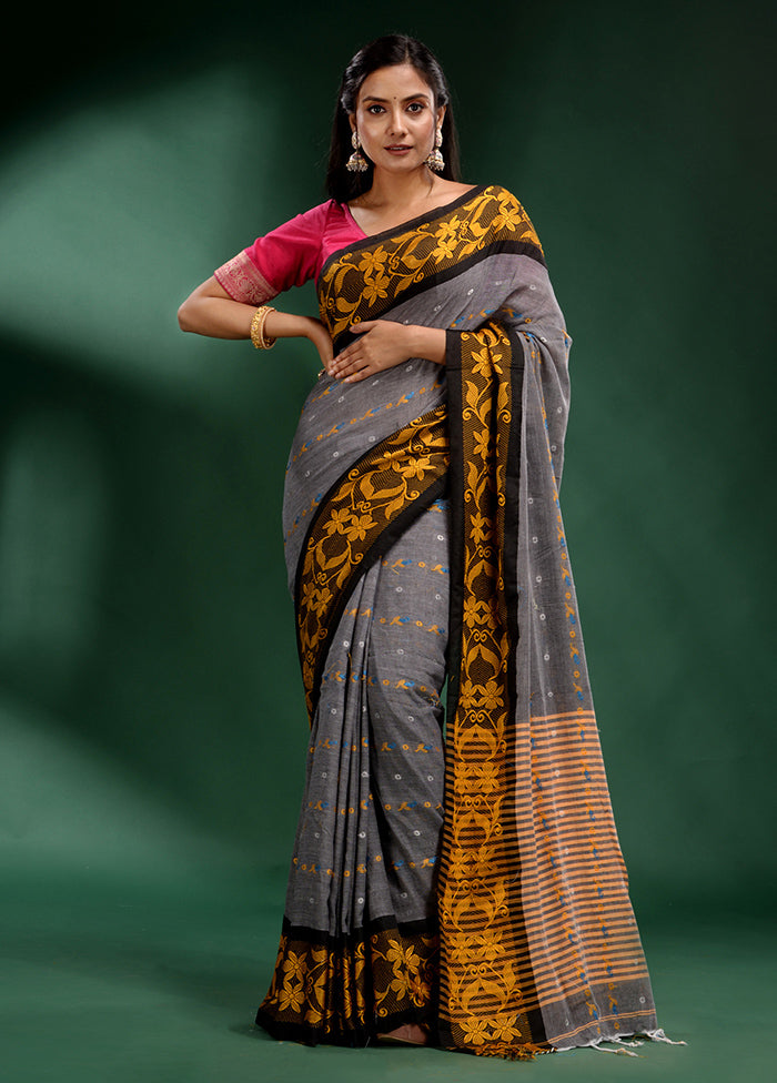 Grey Cotton Saree With Blouse Piece - Indian Silk House Agencies