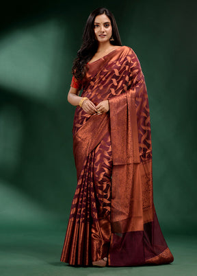 Brown Organza Saree With Blouse Piece - Indian Silk House Agencies