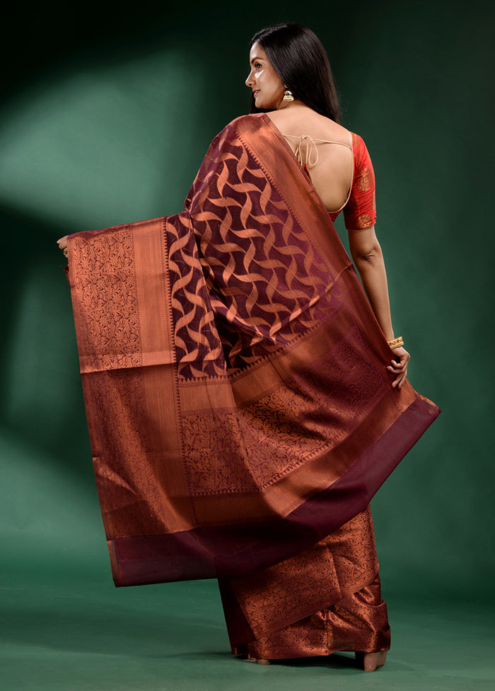 Brown Organza Saree With Blouse Piece - Indian Silk House Agencies