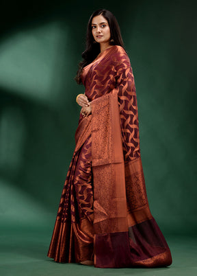 Brown Organza Saree With Blouse Piece - Indian Silk House Agencies