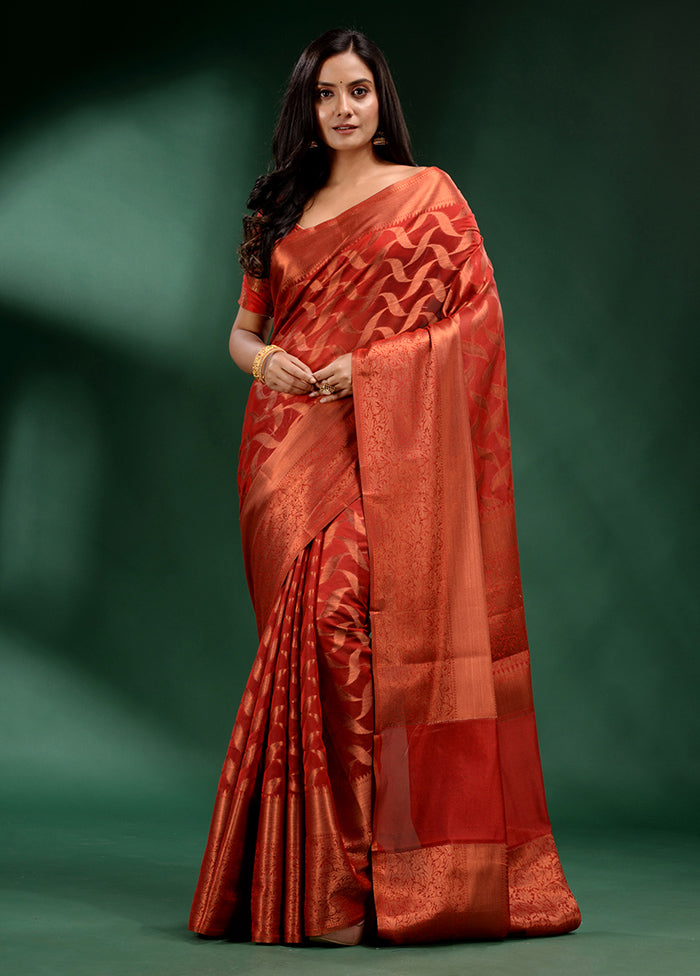 Red Organza Saree With Blouse Piece - Indian Silk House Agencies