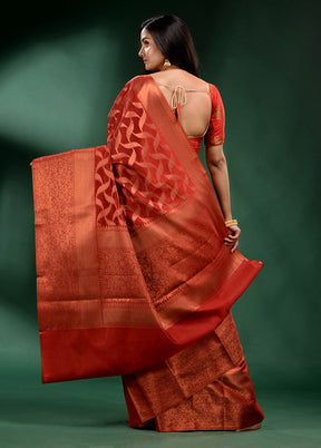 Red Organza Saree With Blouse Piece - Indian Silk House Agencies