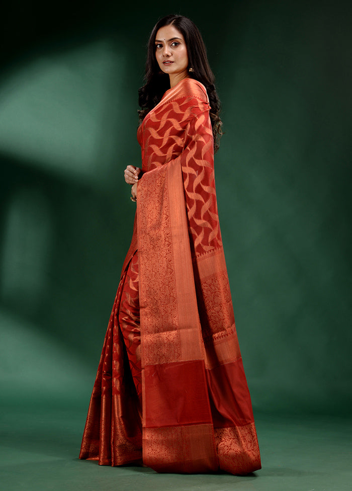 Red Organza Saree With Blouse Piece - Indian Silk House Agencies