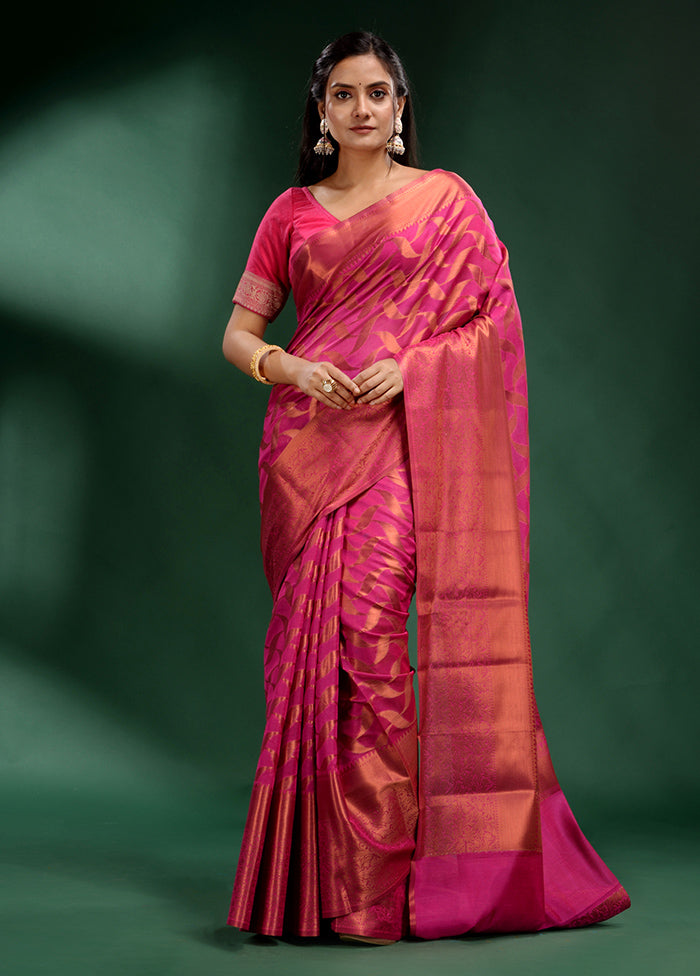 Pink Organza Saree With Blouse Piece - Indian Silk House Agencies