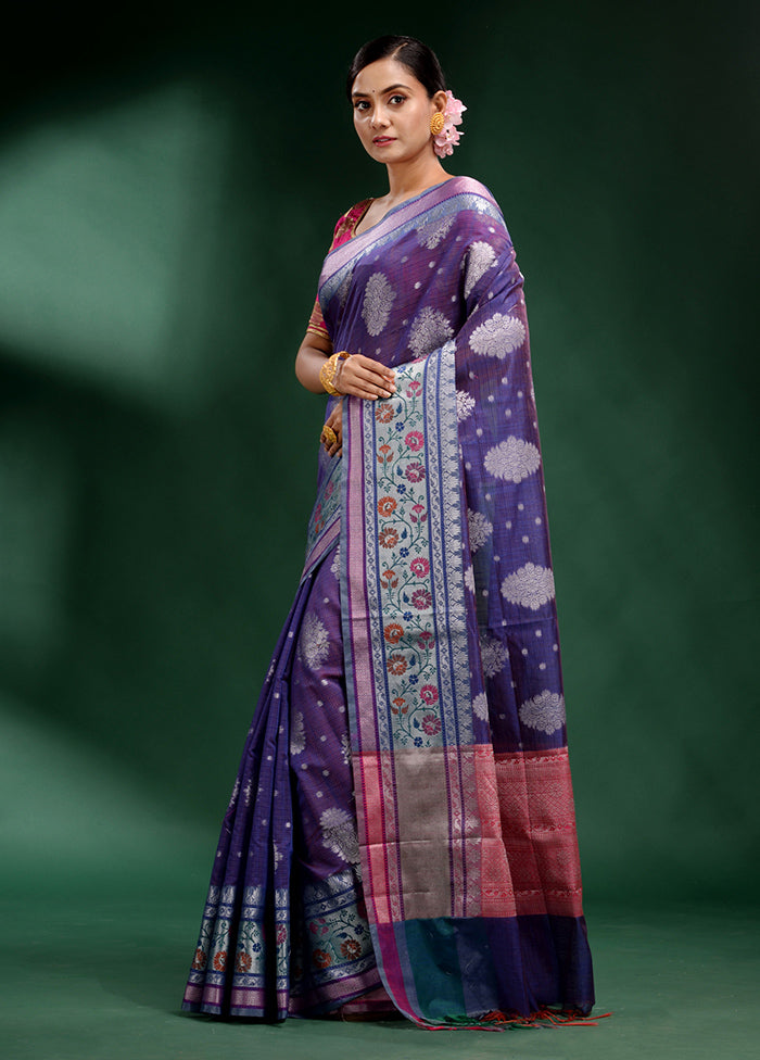 Violet Dupion Silk Saree With Blouse Piece - Indian Silk House Agencies