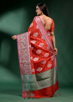 Red Dupion Silk Saree With Blouse Piece - Indian Silk House Agencies