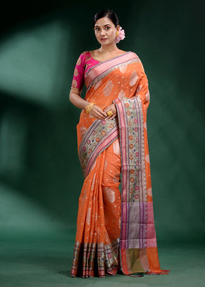 Orange Dupion Silk Saree With Blouse Piece - Indian Silk House Agencies