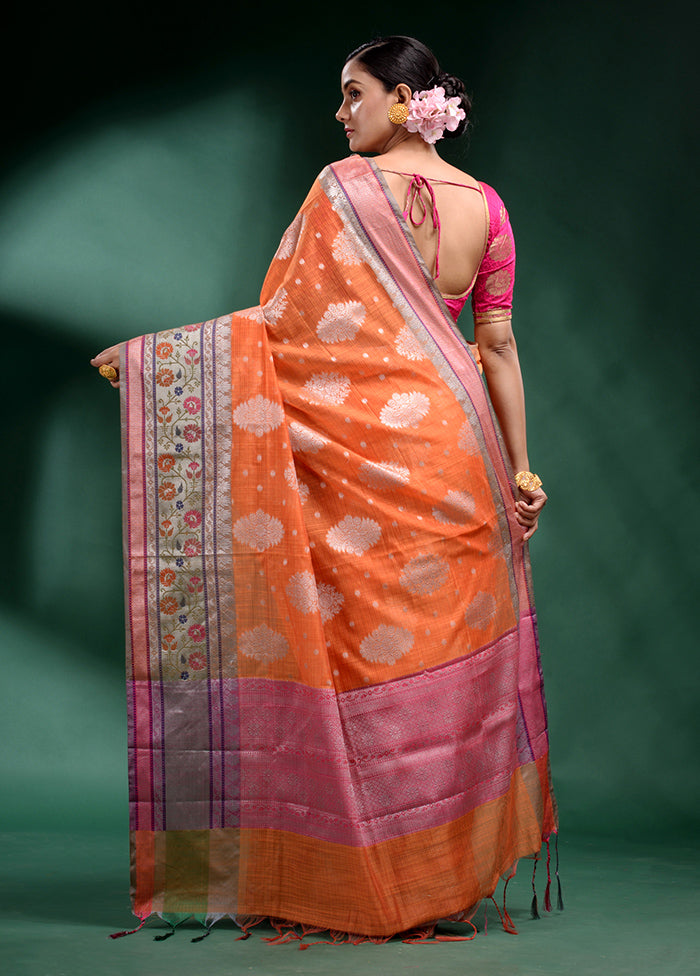 Orange Dupion Silk Saree With Blouse Piece - Indian Silk House Agencies