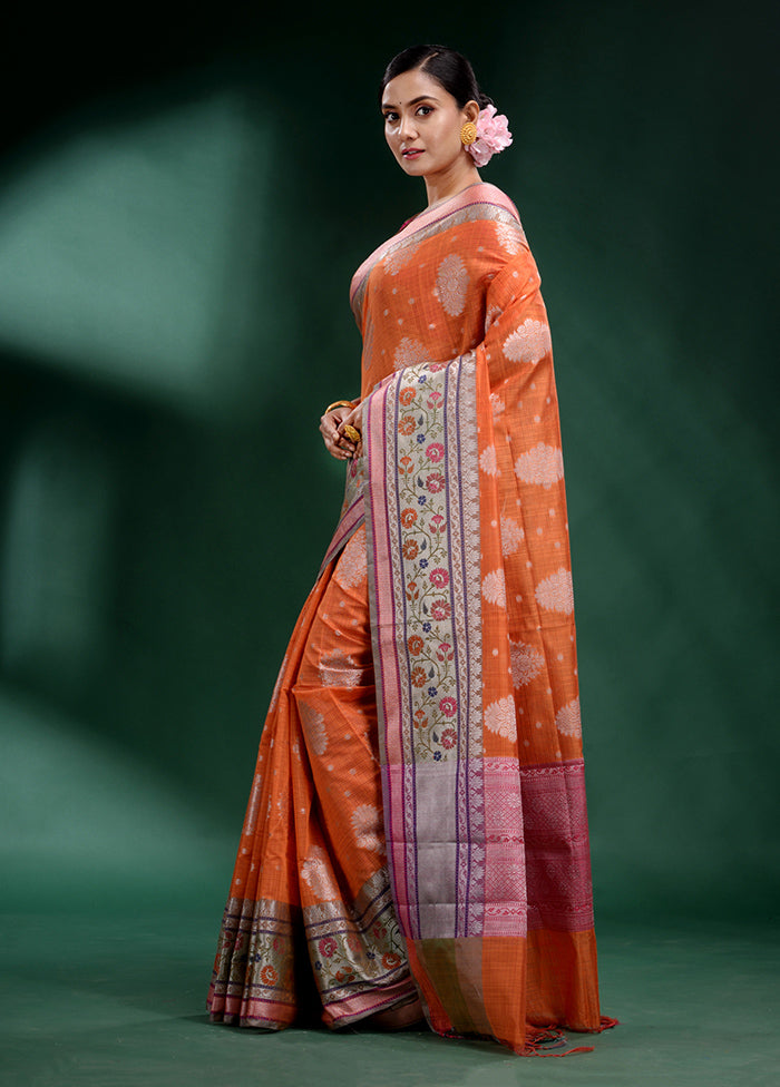 Orange Dupion Silk Saree With Blouse Piece - Indian Silk House Agencies