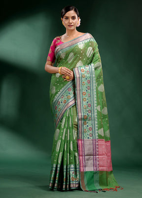 Green Dupion Silk Saree With Blouse Piece - Indian Silk House Agencies