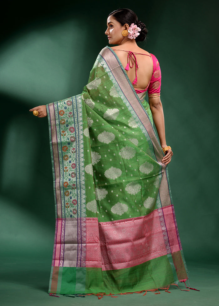 Green Dupion Silk Saree With Blouse Piece - Indian Silk House Agencies