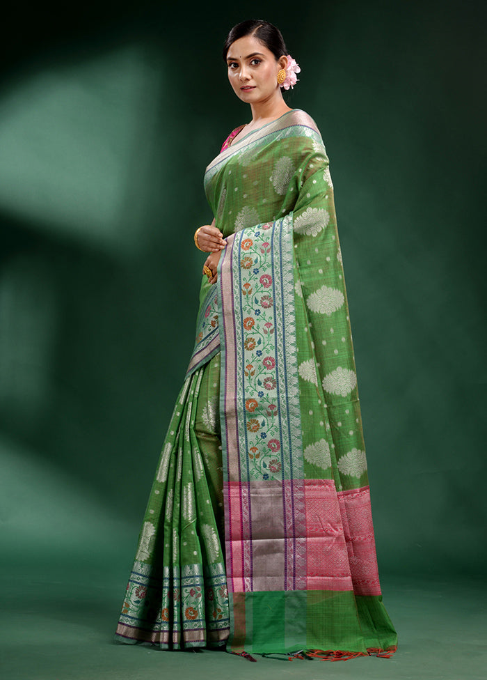 Green Dupion Silk Saree With Blouse Piece - Indian Silk House Agencies