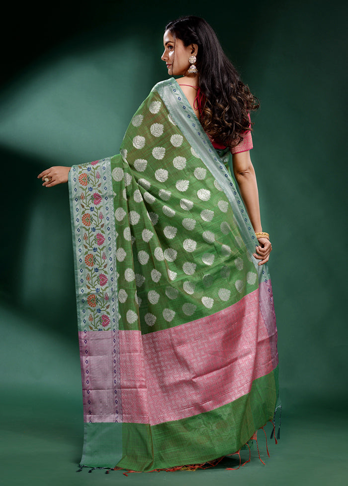 Green Dupion Silk Saree With Blouse Piece - Indian Silk House Agencies