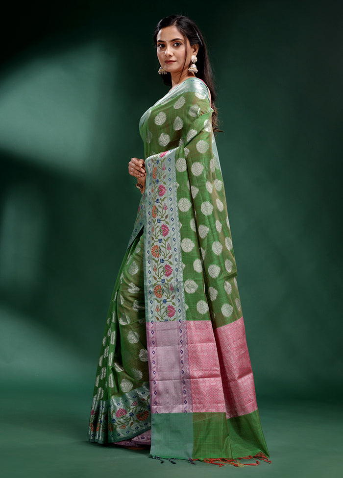 Green Dupion Silk Saree With Blouse Piece - Indian Silk House Agencies