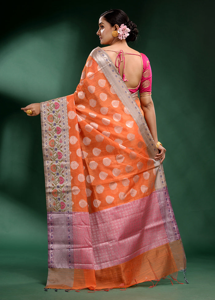 Orange Dupion Silk Saree With Blouse Piece - Indian Silk House Agencies