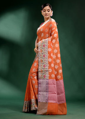 Orange Dupion Silk Saree With Blouse Piece - Indian Silk House Agencies