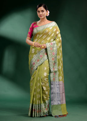 Lime Green Dupion Silk Saree With Blouse Piece - Indian Silk House Agencies