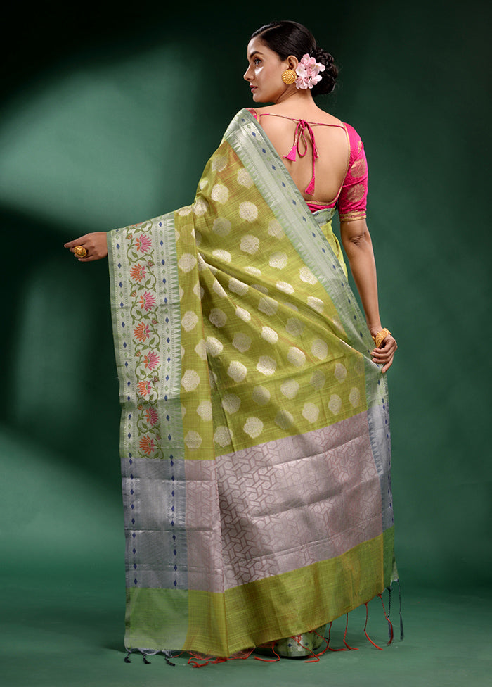 Lime Green Dupion Silk Saree With Blouse Piece - Indian Silk House Agencies