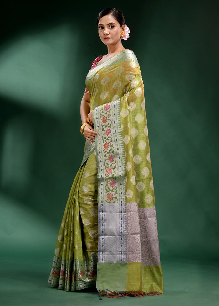 Lime Green Dupion Silk Saree With Blouse Piece - Indian Silk House Agencies