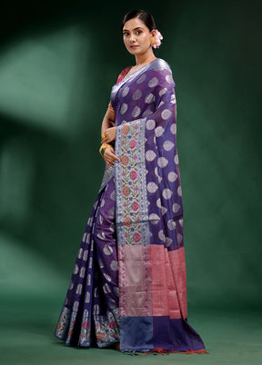 Violet Dupion Silk Saree With Blouse Piece - Indian Silk House Agencies