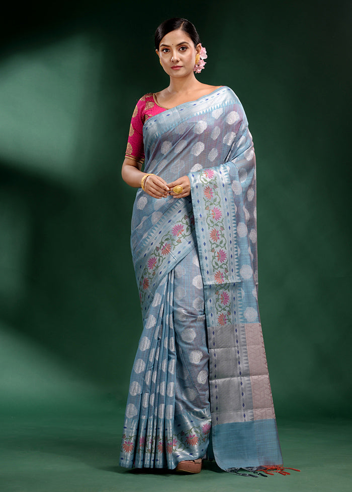 Sky Blue Dupion Silk Saree With Blouse Piece - Indian Silk House Agencies