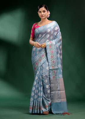 Sky Blue Dupion Silk Saree With Blouse Piece - Indian Silk House Agencies