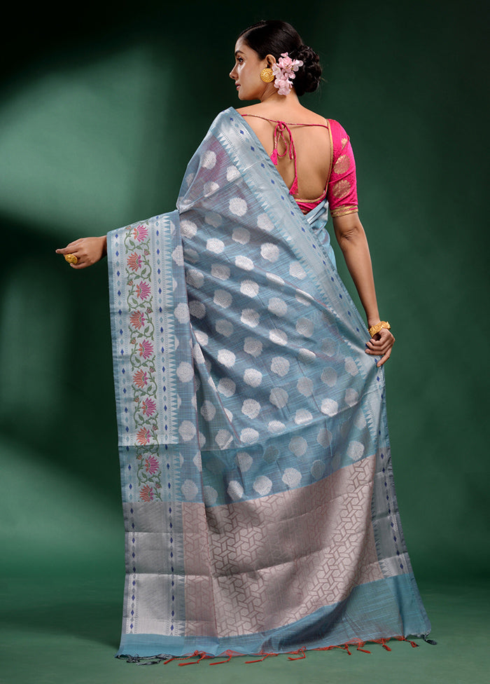 Sky Blue Dupion Silk Saree With Blouse Piece - Indian Silk House Agencies