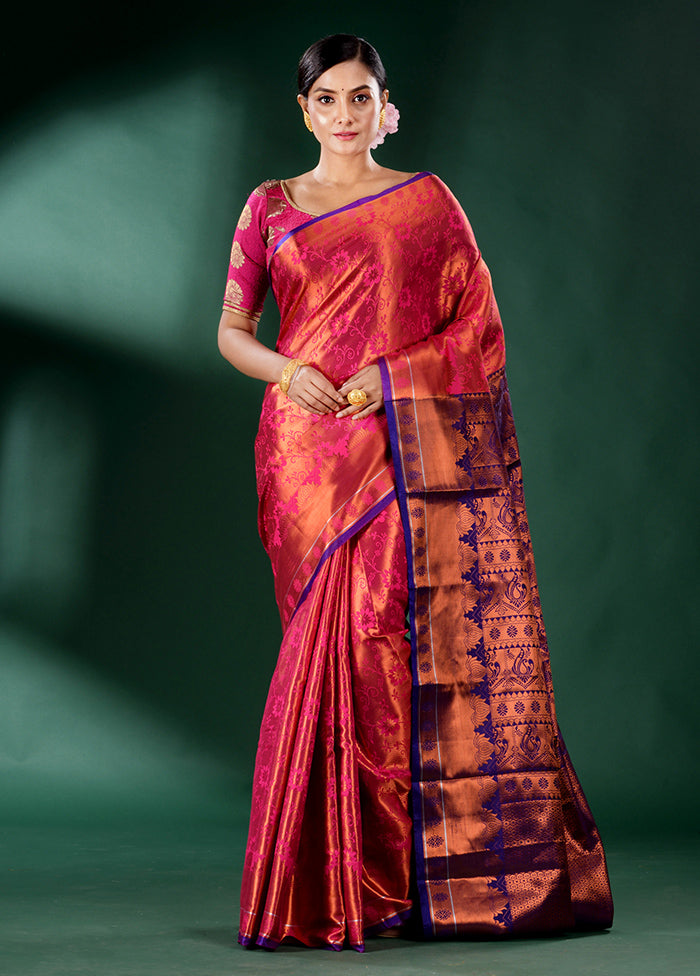 Red Dupion Silk Saree With Blouse Piece - Indian Silk House Agencies