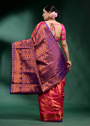 Red Dupion Silk Saree With Blouse Piece - Indian Silk House Agencies