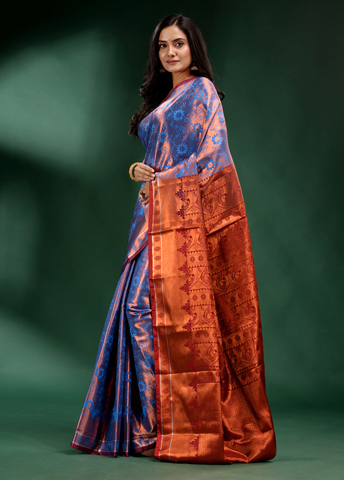 Blue Dupion Silk Saree With Blouse Piece - Indian Silk House Agencies