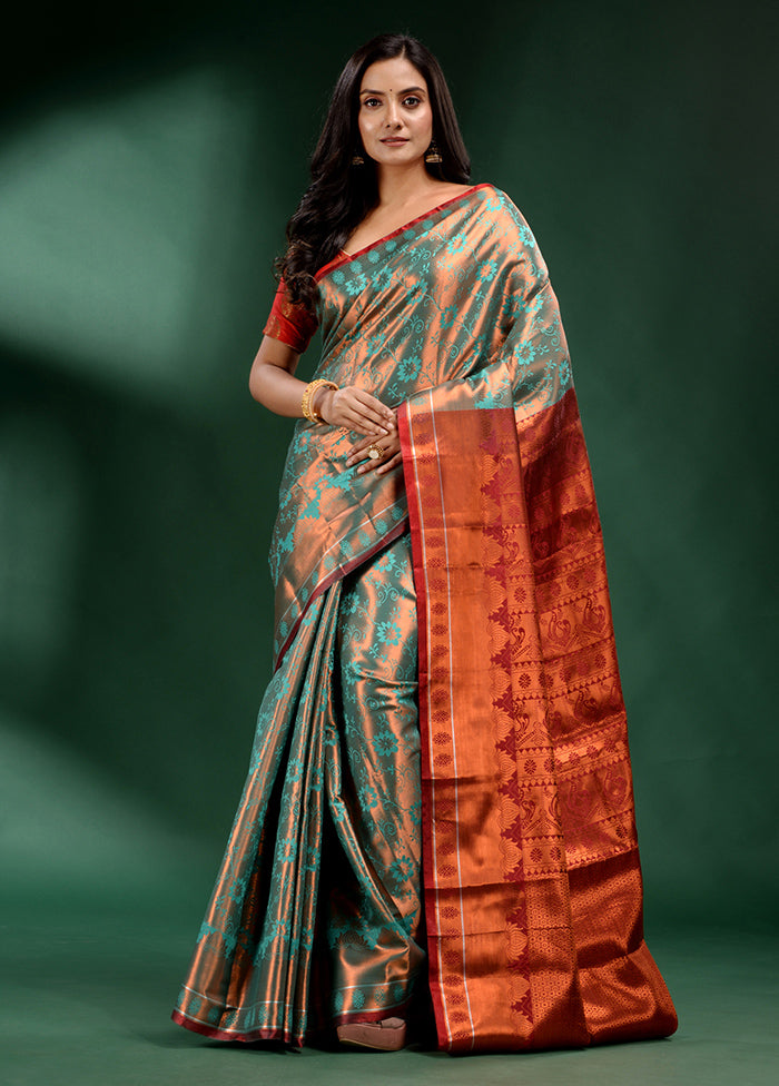 Green Dupion Silk Saree With Blouse Piece - Indian Silk House Agencies