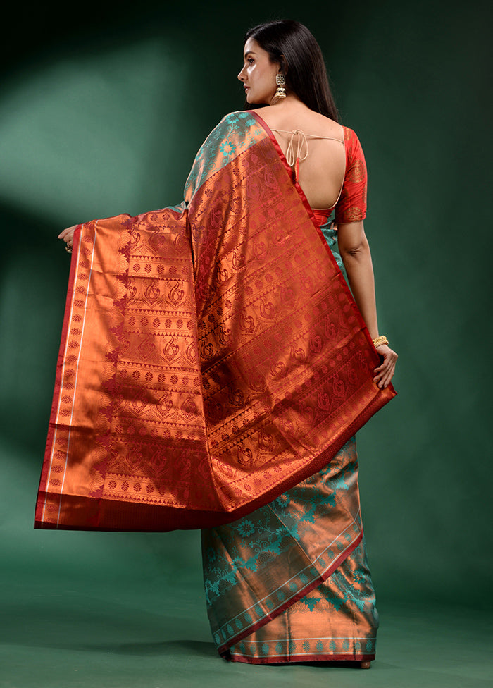 Green Dupion Silk Saree With Blouse Piece - Indian Silk House Agencies