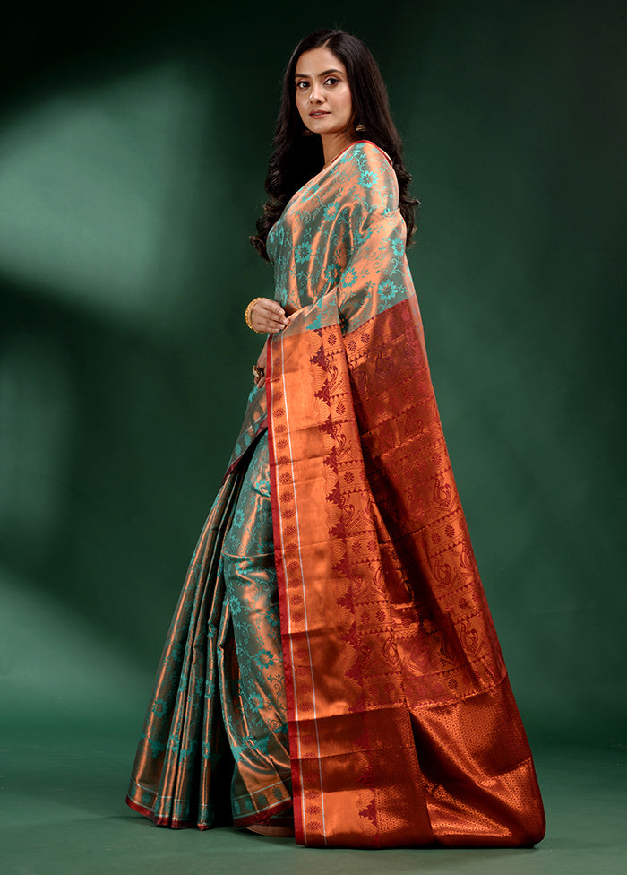 Green Dupion Silk Saree With Blouse Piece - Indian Silk House Agencies