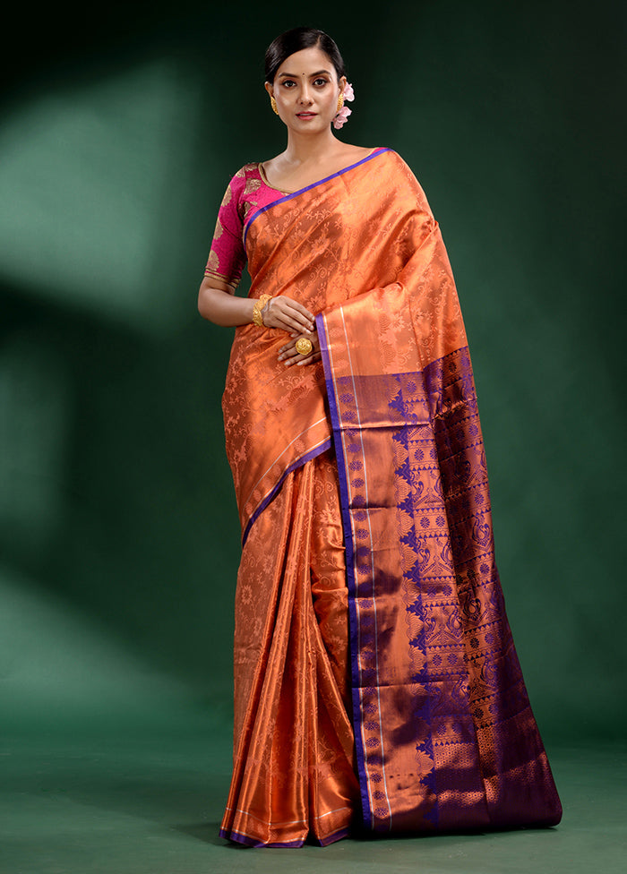 Orange Dupion Silk Saree With Blouse Piece - Indian Silk House Agencies