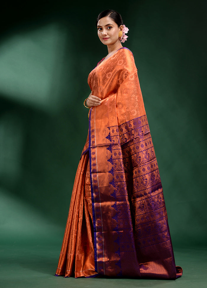 Orange Dupion Silk Saree With Blouse Piece - Indian Silk House Agencies