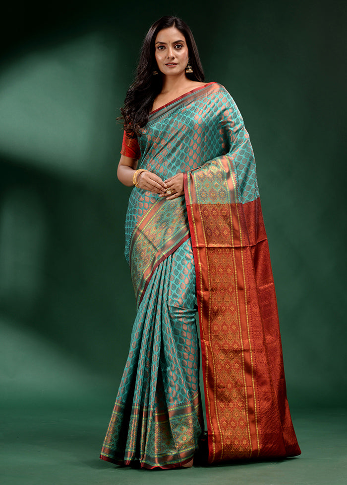 Green Dupion Silk Saree With Blouse Piece - Indian Silk House Agencies