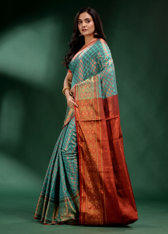 Green Dupion Silk Saree With Blouse Piece - Indian Silk House Agencies