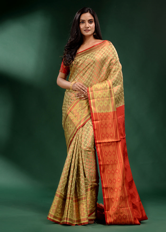 Lime Green Dupion Silk Saree With Blouse Piece - Indian Silk House Agencies