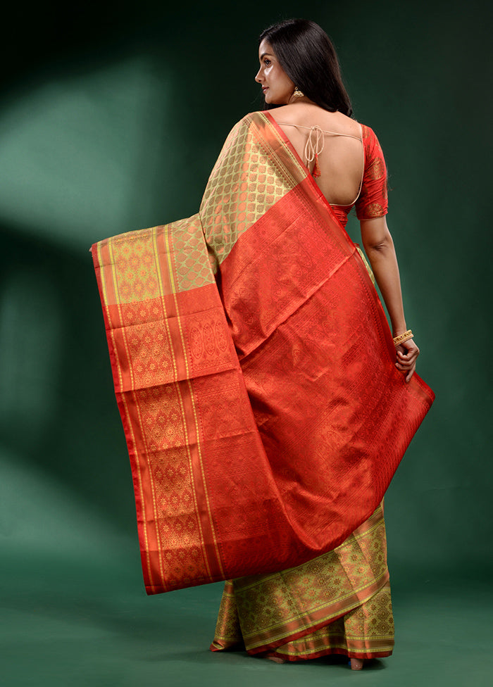 Lime Green Dupion Silk Saree With Blouse Piece - Indian Silk House Agencies