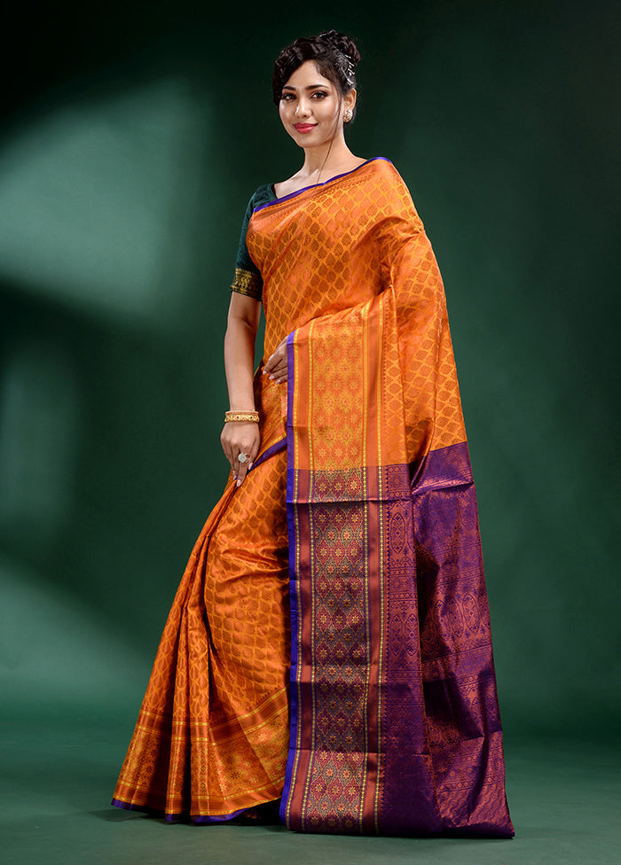 Gold Dupion Silk Saree With Blouse Piece - Indian Silk House Agencies