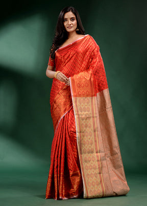 Red Dupion Silk Saree With Blouse Piece - Indian Silk House Agencies