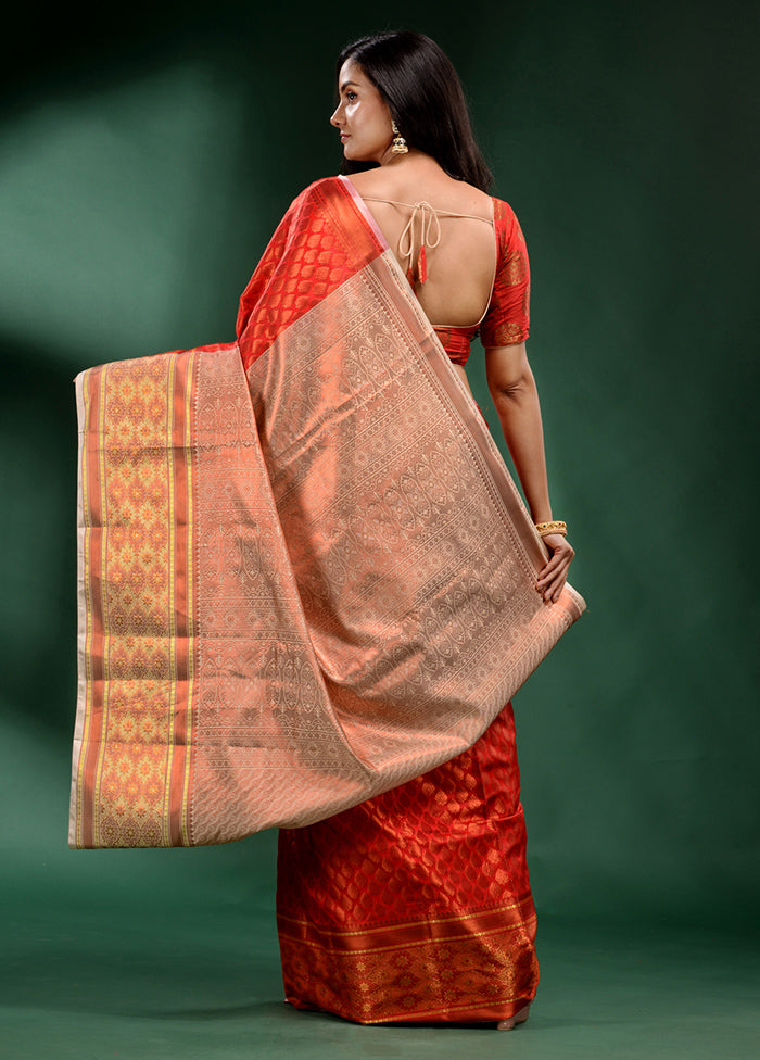 Red Dupion Silk Saree With Blouse Piece - Indian Silk House Agencies