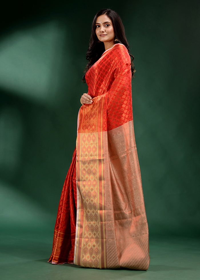 Red Dupion Silk Saree With Blouse Piece - Indian Silk House Agencies