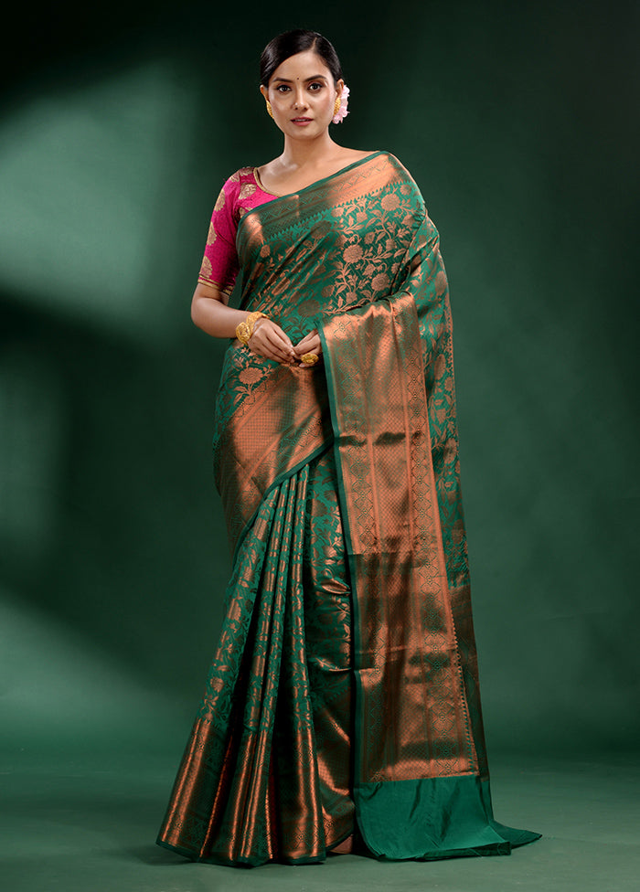 Green Dupion Silk Saree With Blouse Piece - Indian Silk House Agencies