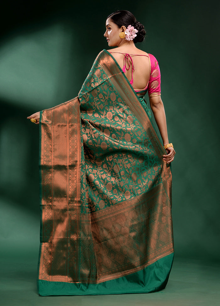 Green Dupion Silk Saree With Blouse Piece - Indian Silk House Agencies