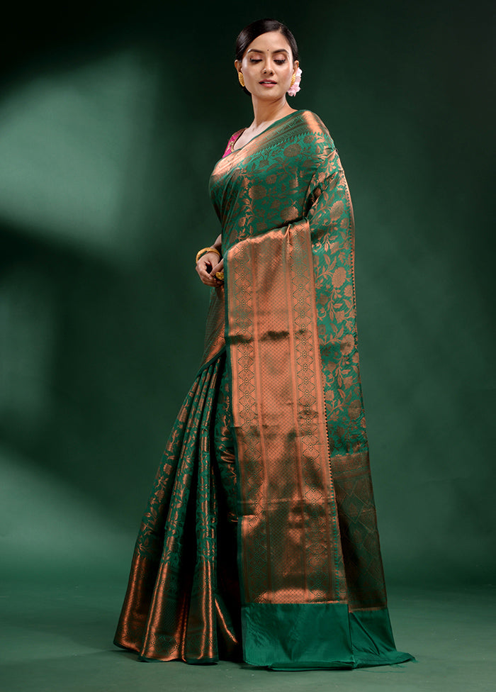 Green Dupion Silk Saree With Blouse Piece - Indian Silk House Agencies