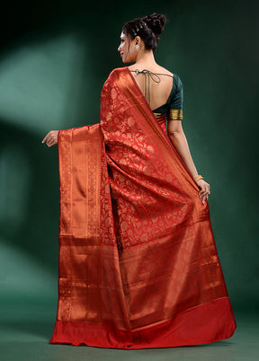 Red Dupion Silk Saree With Blouse Piece - Indian Silk House Agencies