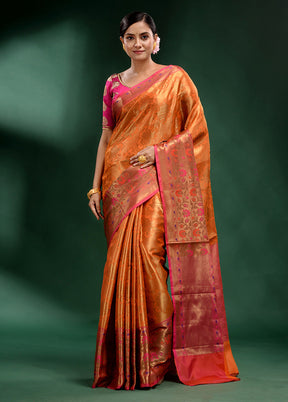 Peach Dupion Silk Saree With Blouse Piece - Indian Silk House Agencies